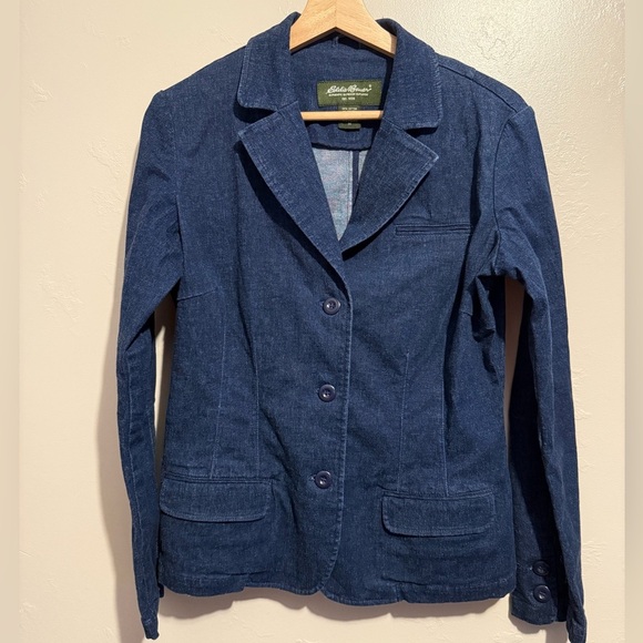 Eddie Bauer Women's Denim Indigo Blazer 90s Y2K Single Breasted Pockets Medium - Picture 9 of 14